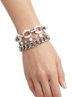 Lia Sophia White and Silver Layered Chain Bracelet